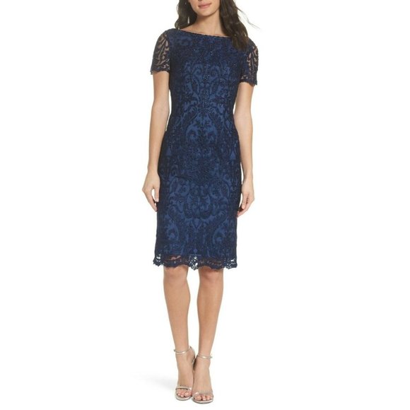 La Femme Dresses & Skirts - LA FEMME Navy Blue Beaded Crystal Lace Cocktail Dress Navy Blue 8 NEW $478